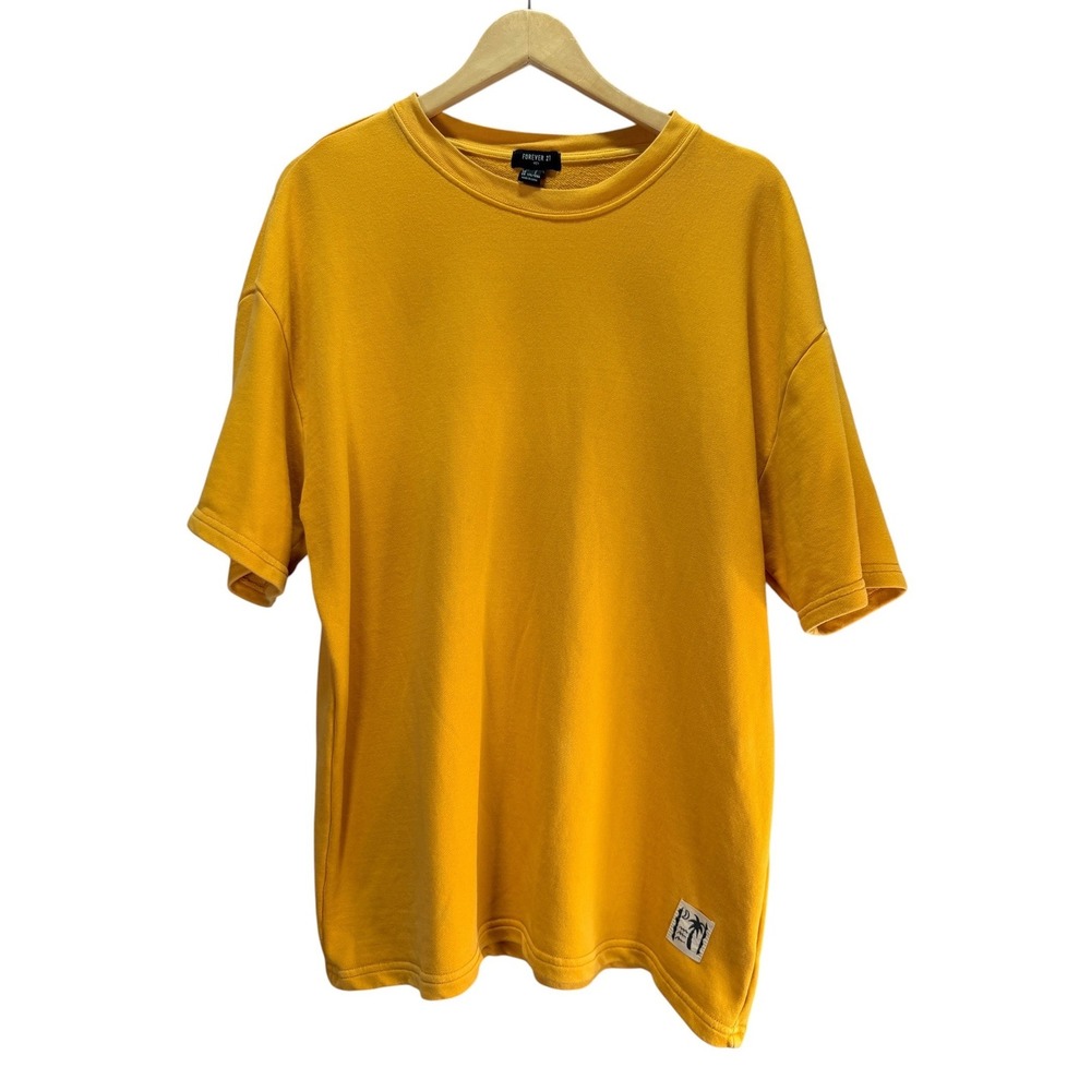 Forever 21 Sweatshirt Mens L Yellow Short Sleeve Pullover Crew Neck Streetwear